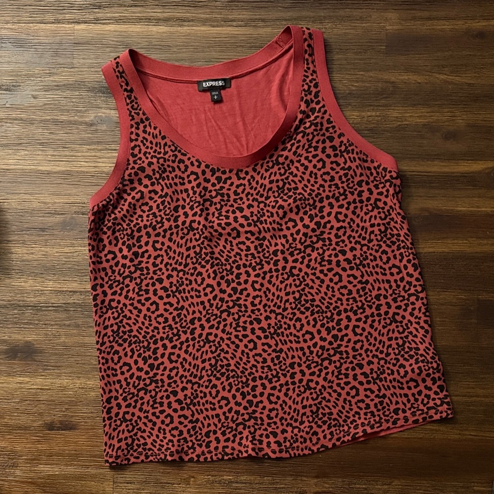 Express Mixed Media Leopard Print Round Neck Tank Top Small